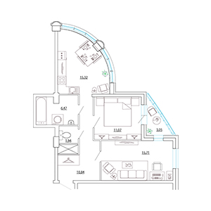 2-комнатная, 62.88 м² — ЖК ЖК Петр Великий