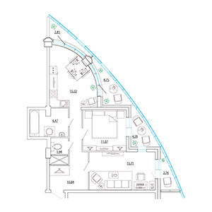 2-комнатная, 68.74 м² — ЖК ЖК Петр Великий