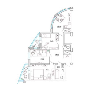 3-комнатная, 79.87 м² — ЖК ЖК Петр Великий