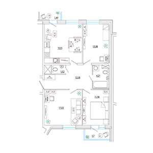 3-комнатная, 80.05 м² — ЖК ЖК Петр Великий