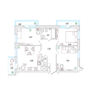 3-комнатная, 82.99 м² — ЖК ЖК Петр Великий