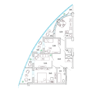 3-комнатная, 87.41 м² — ЖК ЖК Петр Великий