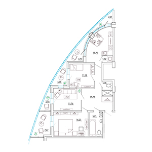 3-комнатная, 87.44 м² — ЖК ЖК Петр Великий