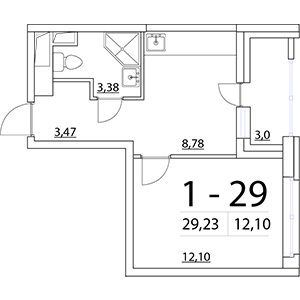 1-комнатная, 29.23 м² — ЖК ЖК Нью Тайм (New Time)