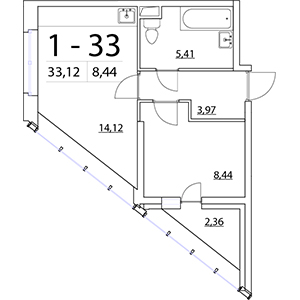 1-комнатная, 33.12 м² — ЖК ЖК Нью Тайм (New Time)