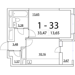 1-комнатная, 33.47 м² — ЖК ЖК Нью Тайм (New Time)