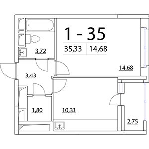 1-комнатная, 35.33 м² — ЖК ЖК Нью Тайм (New Time)