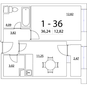 1-комнатная, 36.24 м² — ЖК ЖК Нью Тайм (New Time)