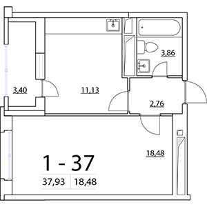 1-комнатная, 37.93 м² — ЖК ЖК Нью Тайм (New Time)