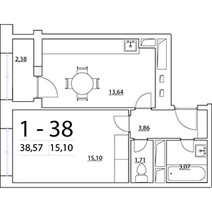1-комнатная, 38.57 м² — ЖК ЖК Нью Тайм (New Time)
