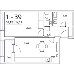 1-комнатная, 39.12 м² — ЖК ЖК Нью Тайм (New Time)