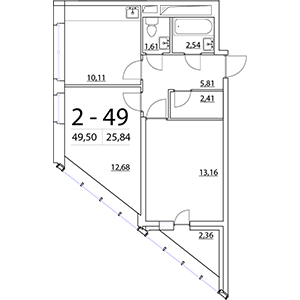 2-комнатная, 49.5 м² — ЖК ЖК Нью Тайм (New Time)