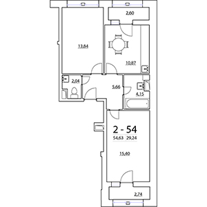 2-комнатная, 54.63 м² — ЖК ЖК Нью Тайм (New Time)