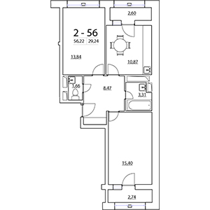 2-комнатная, 56.22 м² — ЖК ЖК Нью Тайм (New Time)