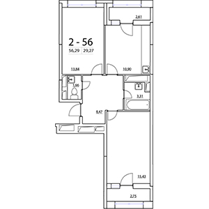 2-комнатная, 56.29 м² — ЖК ЖК Нью Тайм (New Time)
