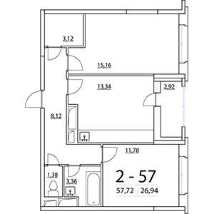 2-комнатная, 57.72 м² — ЖК ЖК Нью Тайм (New Time)