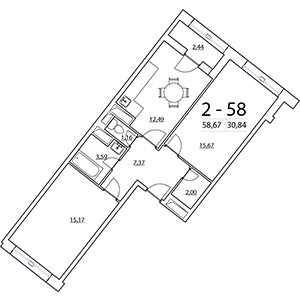 2-комнатная, 58.67 м² — ЖК ЖК Нью Тайм (New Time)