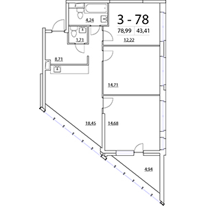 3-комнатная, 78.99 м² — ЖК ЖК Нью Тайм (New Time)