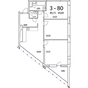 3-комнатная, 80.15 м² — ЖК ЖК Нью Тайм (New Time)
