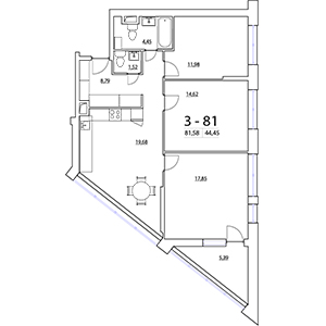 3-комнатная, 81.58 м² — ЖК ЖК Нью Тайм (New Time)