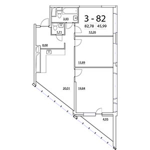 3-комнатная, 82.78 м² — ЖК ЖК Нью Тайм (New Time)