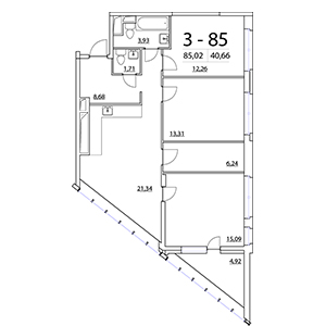 3-комнатная, 85.02 м² — ЖК ЖК Нью Тайм (New Time)