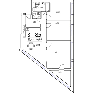 3-комнатная, 85.4 м² — ЖК ЖК Нью Тайм (New Time)