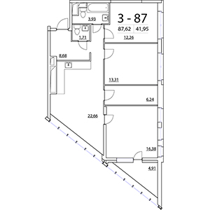 3-комнатная, 87.62 м² — ЖК ЖК Нью Тайм (New Time)
