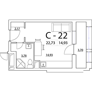 Студия, 22.73 м² — ЖК ЖК Нью Тайм (New Time)