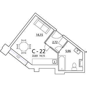 Студия, 22.83 м² — ЖК ЖК Нью Тайм (New Time)