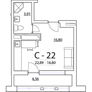 Студия, 22.89 м² — ЖК ЖК Нью Тайм (New Time)