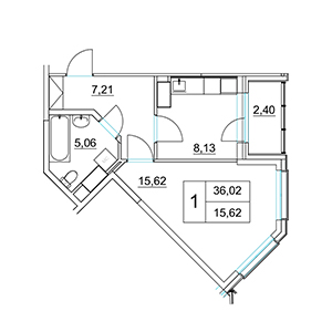 1-комнатная, 37.22 м² — ЖК ЖК Два Ангела
