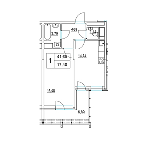 1-комнатная, 45.05 м² — ЖК ЖК Два Ангела