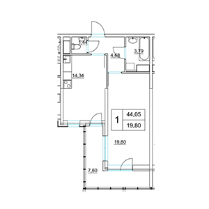 1-комнатная, 47.85 м² — ЖК ЖК Два Ангела