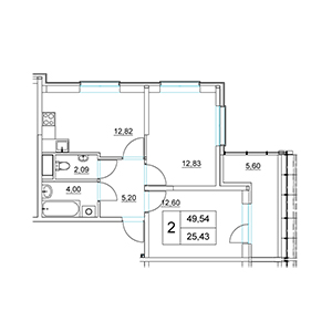 2-комнатная, 52.34 м² — ЖК ЖК Два Ангела
