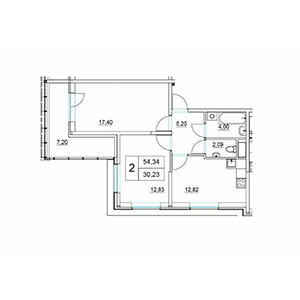 2-комнатная, 57.94 м² — ЖК ЖК Два Ангела