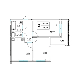 2-комнатная, 59.06 м² — ЖК ЖК Два Ангела
