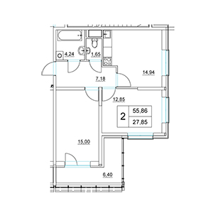 2-комнатная, 59.06 м² — ЖК ЖК Два Ангела