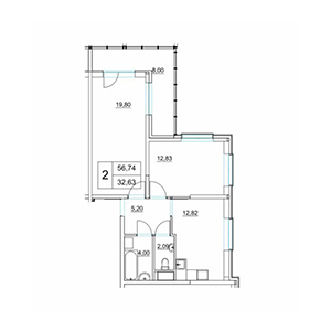 2-комнатная, 60.74 м² — ЖК ЖК Два Ангела