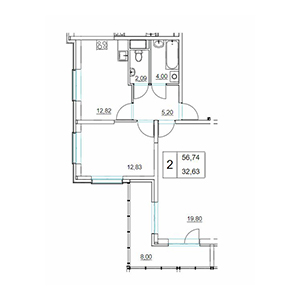 2-комнатная, 60.74 м² — ЖК ЖК Два Ангела