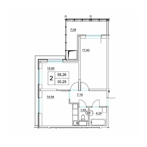 2-комнатная, 61.8 м² — ЖК ЖК Два Ангела