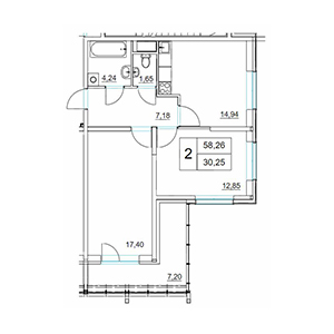 2-комнатная, 61.86 м² — ЖК ЖК Два Ангела
