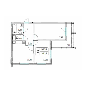 2-комнатная, 61.86 м² — ЖК ЖК Два Ангела