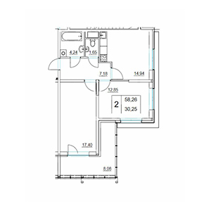 2-комнатная, 62.3 м² — ЖК ЖК Два Ангела