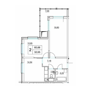 2-комнатная, 64.16 м² — ЖК ЖК Два Ангела