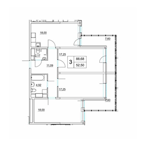 3-комнатная, 96.28 м² — ЖК ЖК Два Ангела