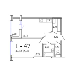 1-комнатная, 47.32 м² — ЖК ЖК Фамилия