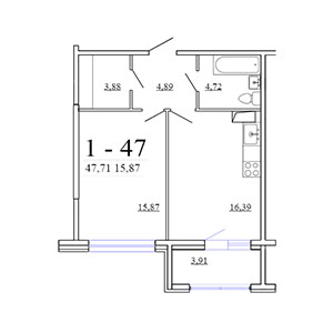 1-комнатная, 47.71 м² — ЖК ЖК Фамилия