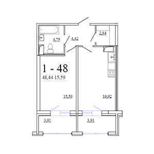 1-комнатная, 48.44 м² — ЖК ЖК Фамилия