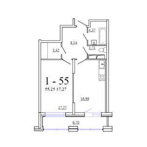 1-комнатная, 55.25 м² — ЖК ЖК Фамилия